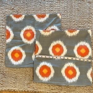 Grey/orange/yellow IKAT sunburst throw pillow covers with zip closure unused